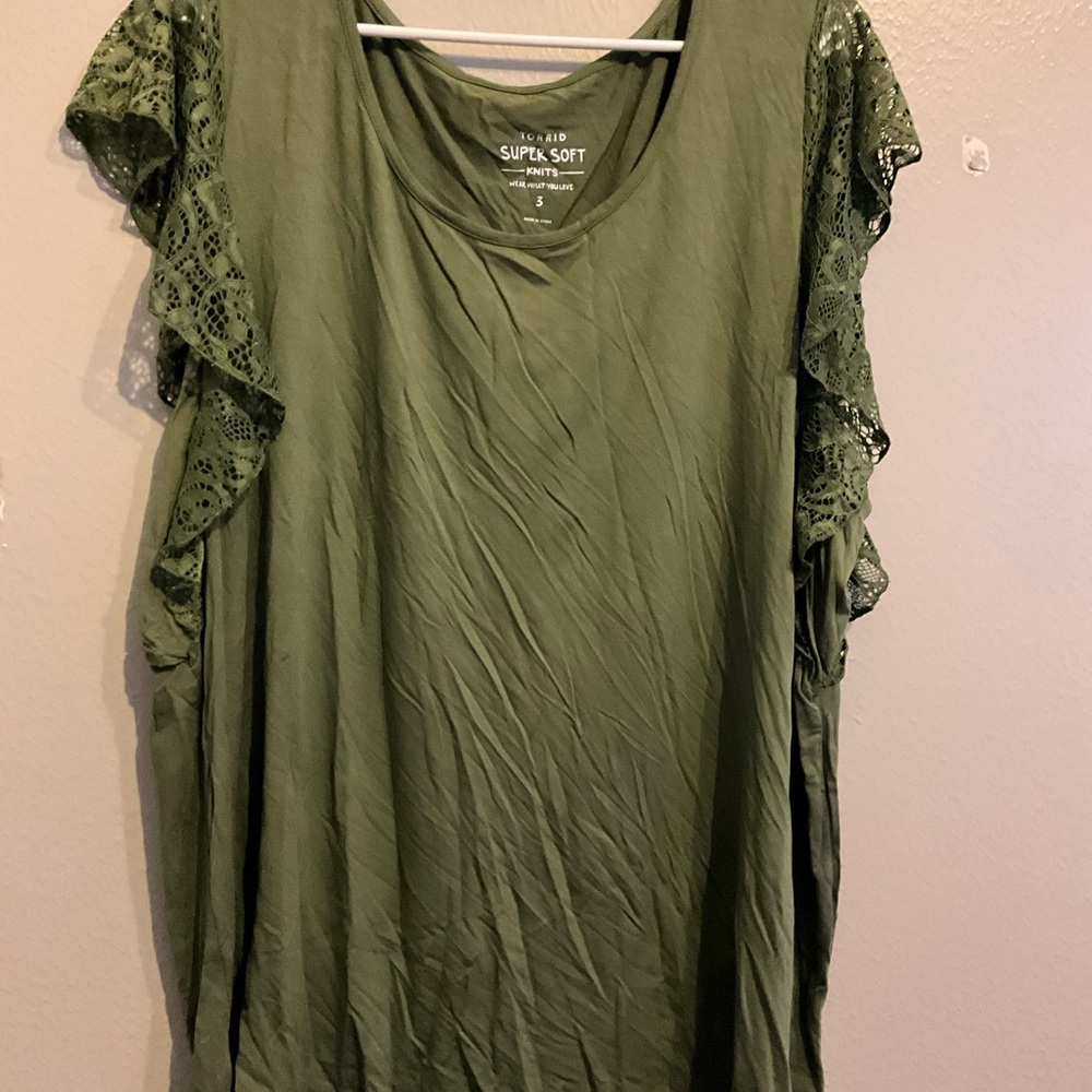 Olive Green Lace Sleeve Women's Top